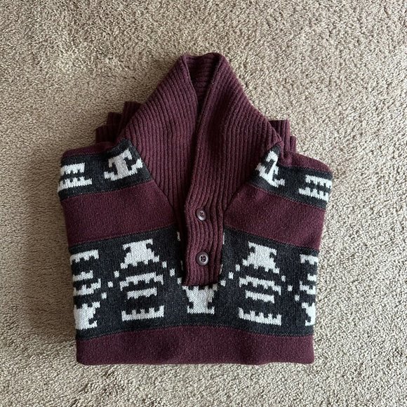 American Eagle Sweater Men's Large High Neck Fair Isle Heavy 2 Button - Picture 11 of 11